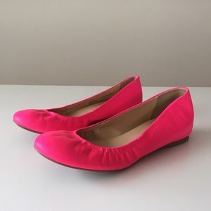J.Crew Cece Ballet Flats In Neon Pink Leather